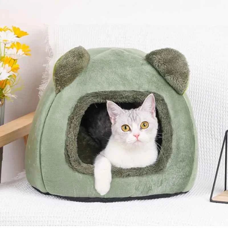 Bear Head Warm Plush Cat Bed Cozy Cave for Pets Indoor Pet House by Souths Cheap Stuff