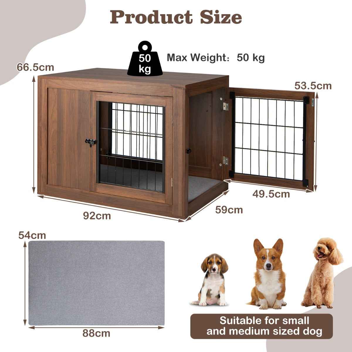 NNECW Furniture Dog Crate with Cushion & Double Mesh Doors for Indoor - shop_name pets petsupplys