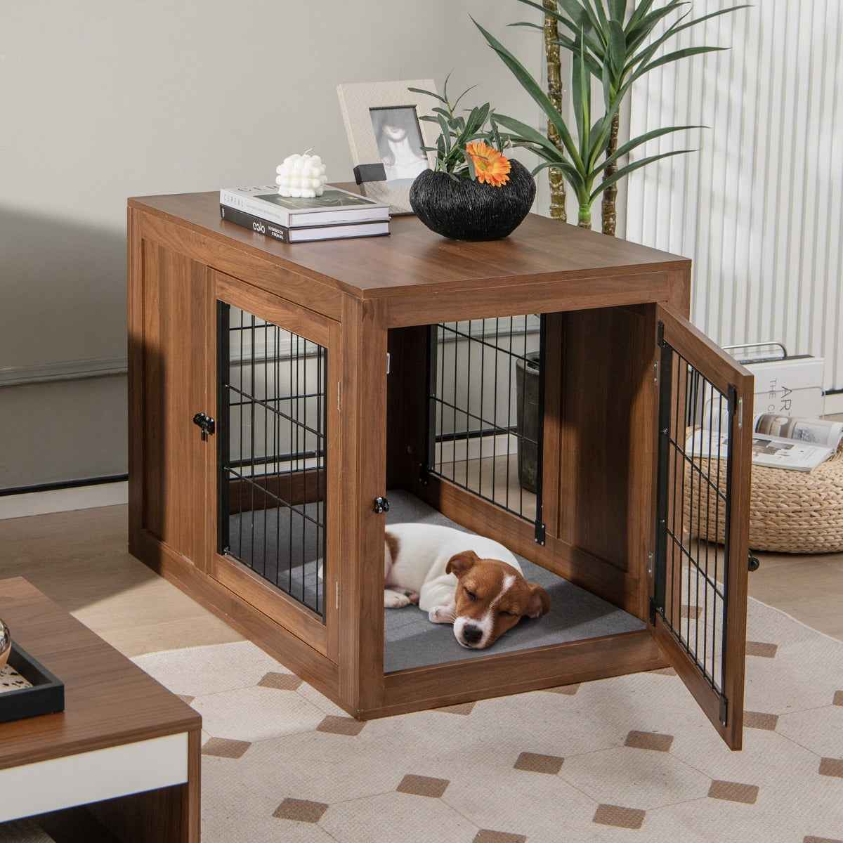 NNECW Furniture Dog Crate with Cushion & Double Mesh Doors for Indoor - shop_name pets petsupplys