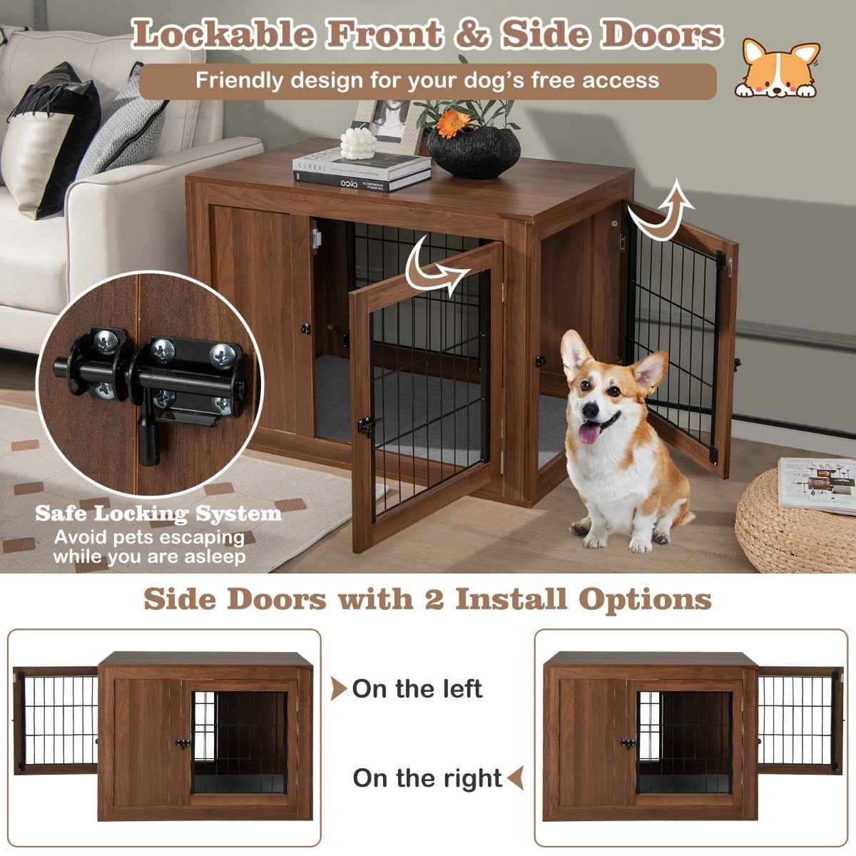 NNECW Furniture Dog Crate with Cushion & Double Mesh Doors for Indoor - shop_name pets petsupplys