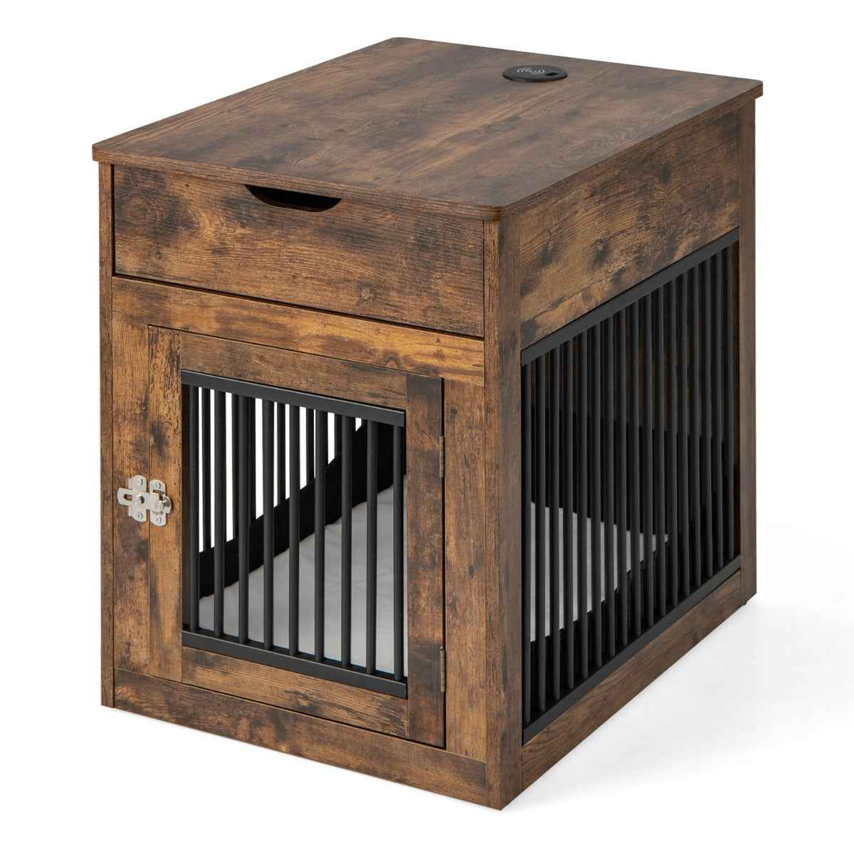 NNECW Furniture Style Dog Crate with Wired & Wireless Charging - shop_name pets petsupplys