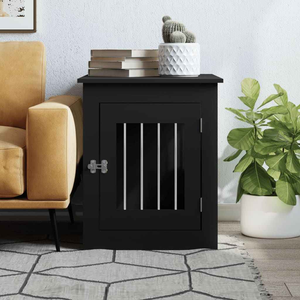 NNEVL Dog Crate Furniture Black 55x75x65 cm Engineered Wood - shop_name pets petsupplys