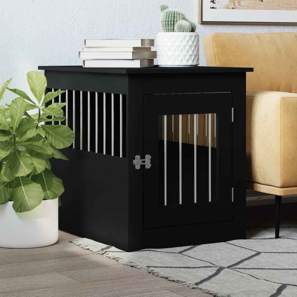 NNEVL Dog Crate Furniture Black 55x75x65 cm Engineered Wood - shop_name pets petsupplys