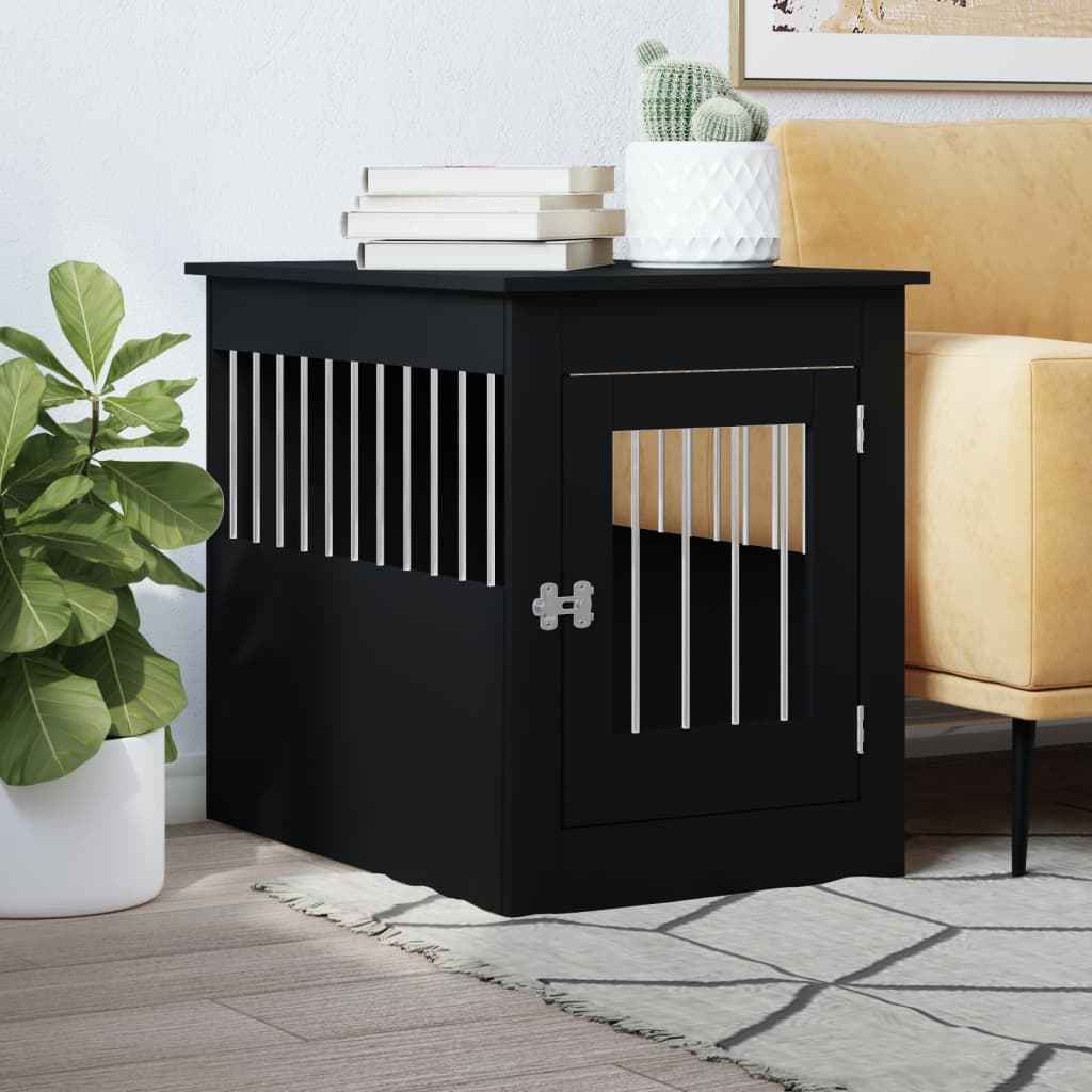 NNEVL Dog Crate Furniture Black 55x80x68 cm Engineered Wood - shop_name pets petsupplys