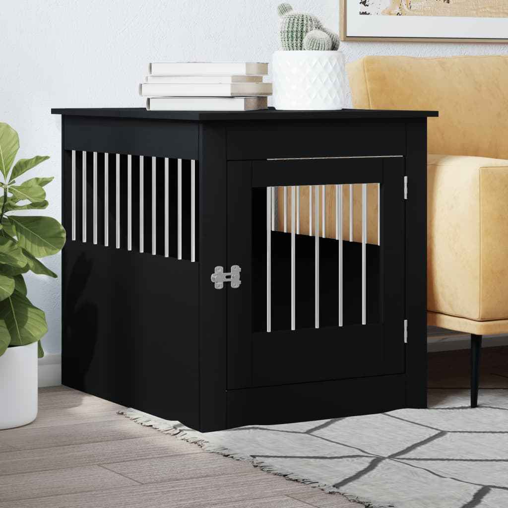 NNEVL Dog Crate Furniture Black 64.5x80x71 cm Engineered Wood - shop_name pets petsupplys