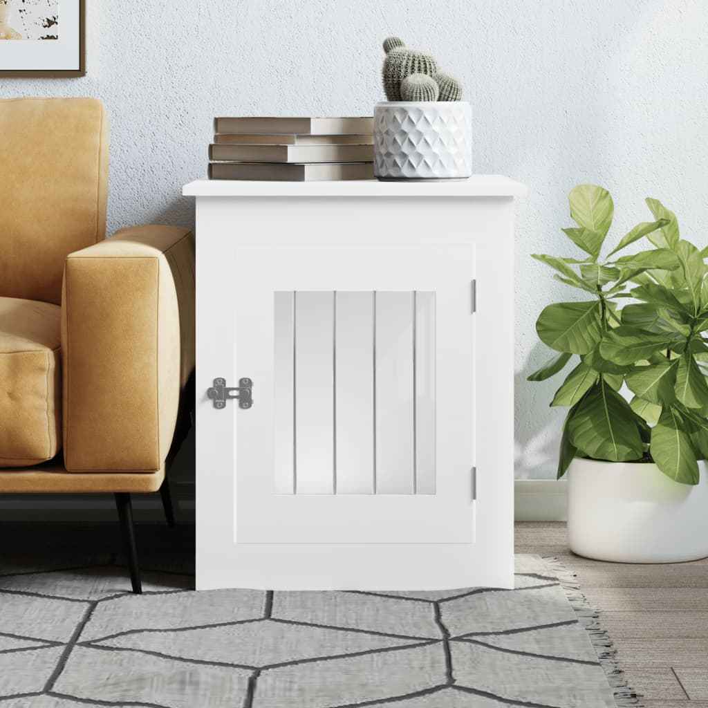 NNEVL Dog Crate Furniture White 55x75x65 cm Engineered Wood - shop_name pets petsupplys