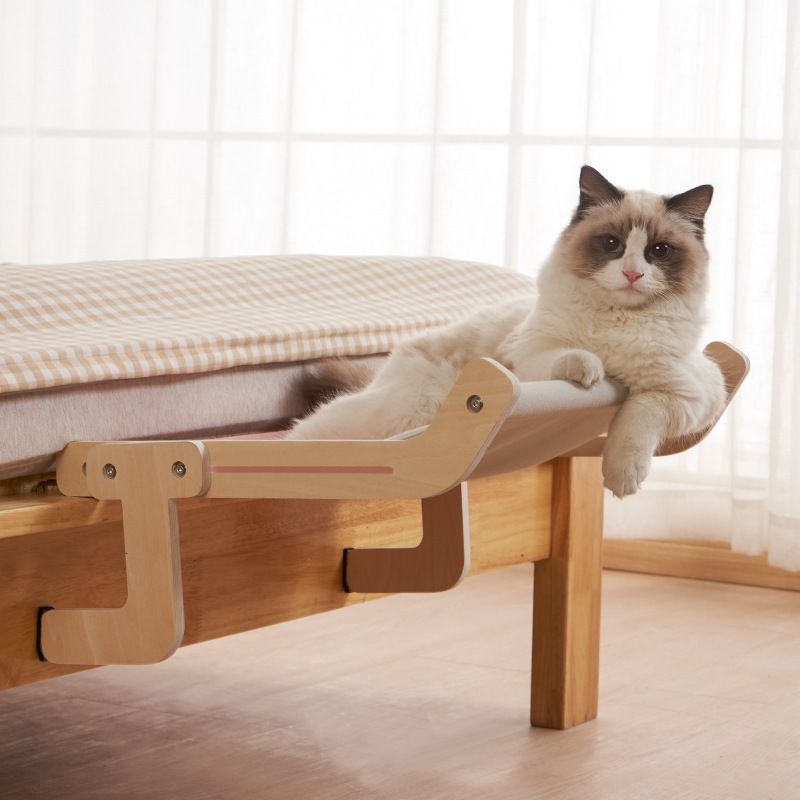 One - Step Cat Bed for Window sill & Bedside;Cat Window Perches ; Sliding Clamping Slot Adjustment Cat Hammock - Spot