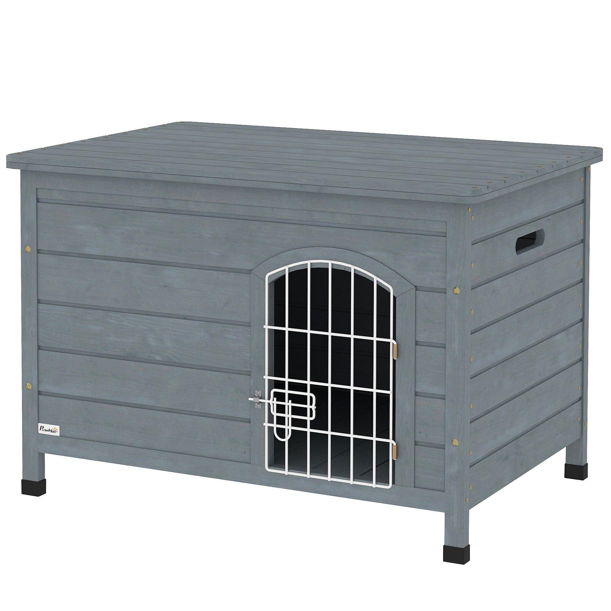 PawHut 31.5"L Wooden Decorative Dog Cage Kennel Wire Door with Lock, Openable Top Removable Bottom, Dark Gray - Spot