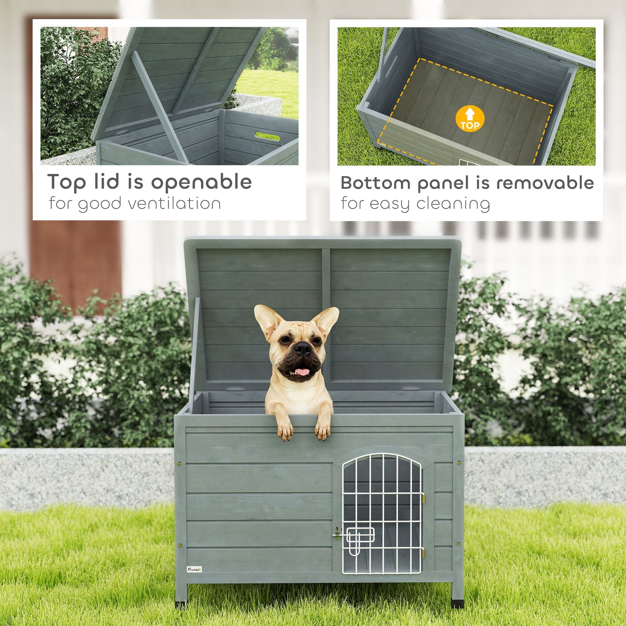 PawHut 31.5"L Wooden Decorative Dog Cage Kennel Wire Door with Lock, Openable Top Removable Bottom, Dark Gray - Spot