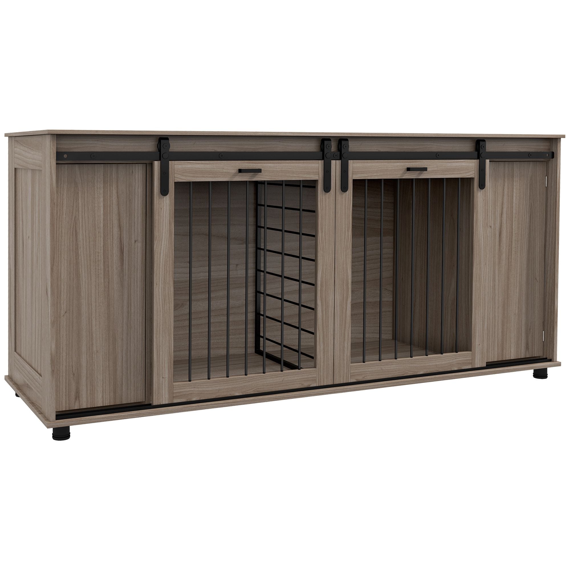 PawHut 71" Modern Dog Kennel Furniture with Removable Divider, Storage, for 2 Small Dogs or 1 Large Dog, Walnut - Spot