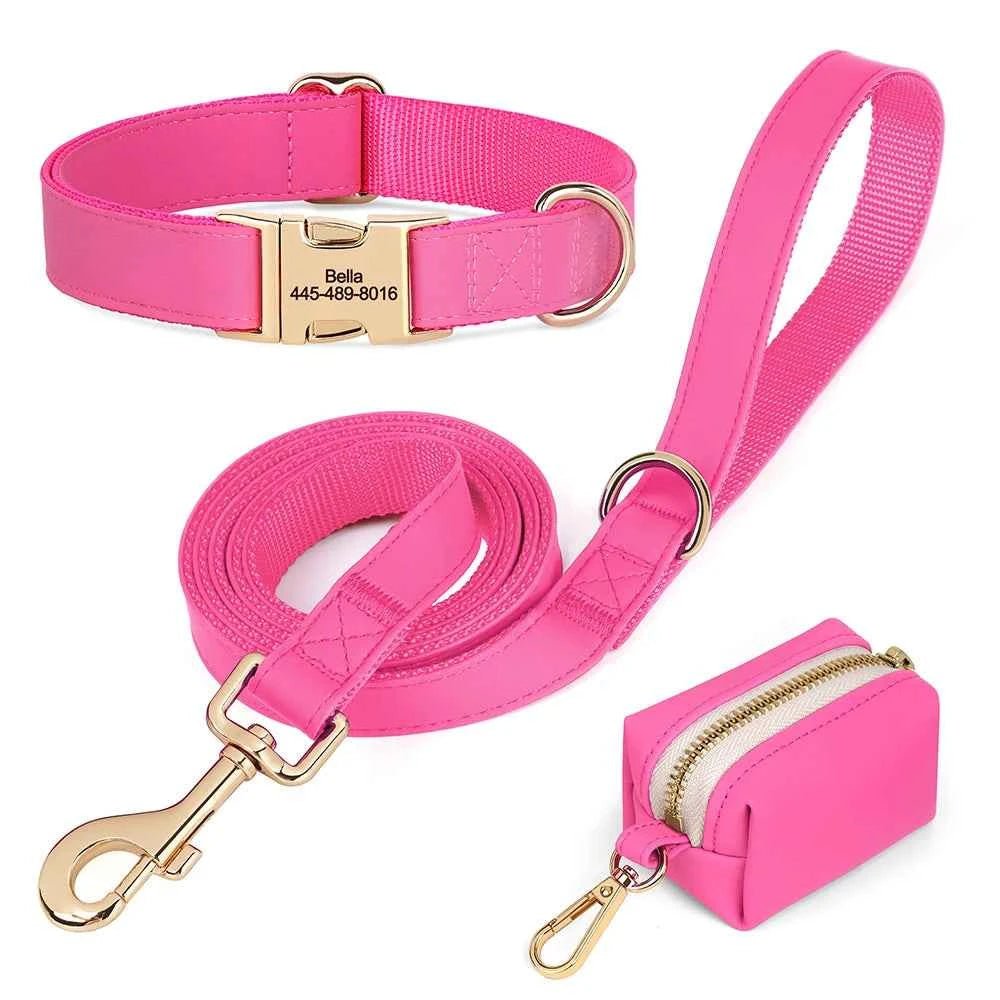 Vibrant Custom Dog Collars & Leash Set - Colorful Pet Necklace with Personalized Leash Bag by Souths Cheap Stuff