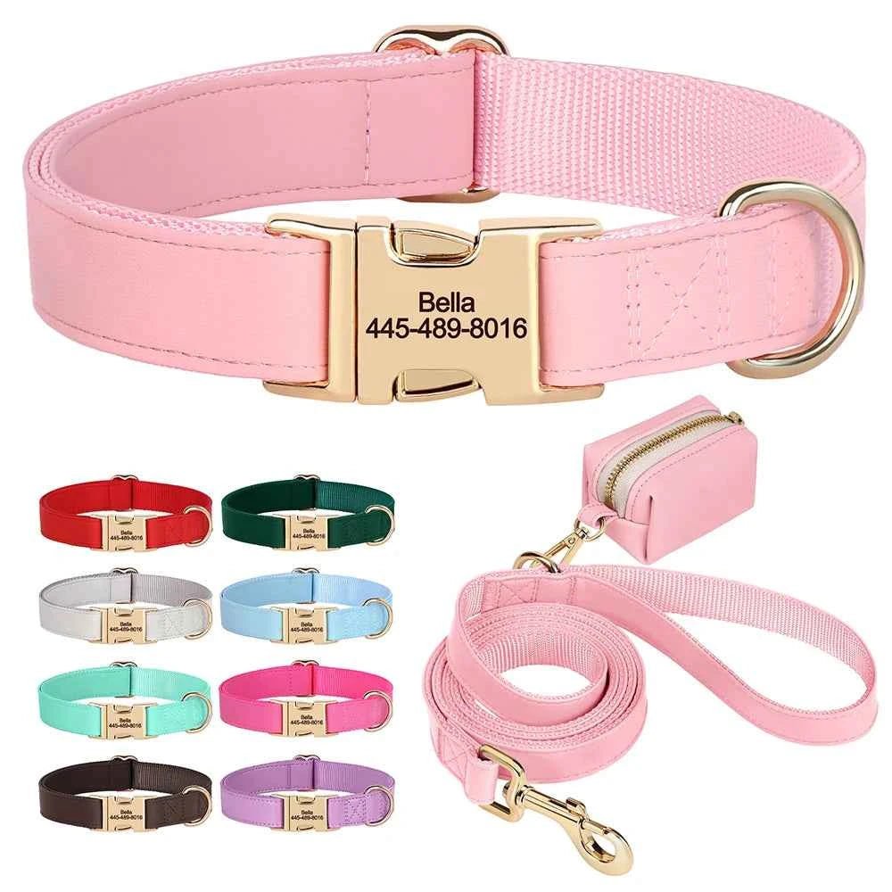 Vibrant Custom Dog Collars & Leash Set - Colorful Pet Necklace with Personalized Leash Bag by Souths Cheap Stuff