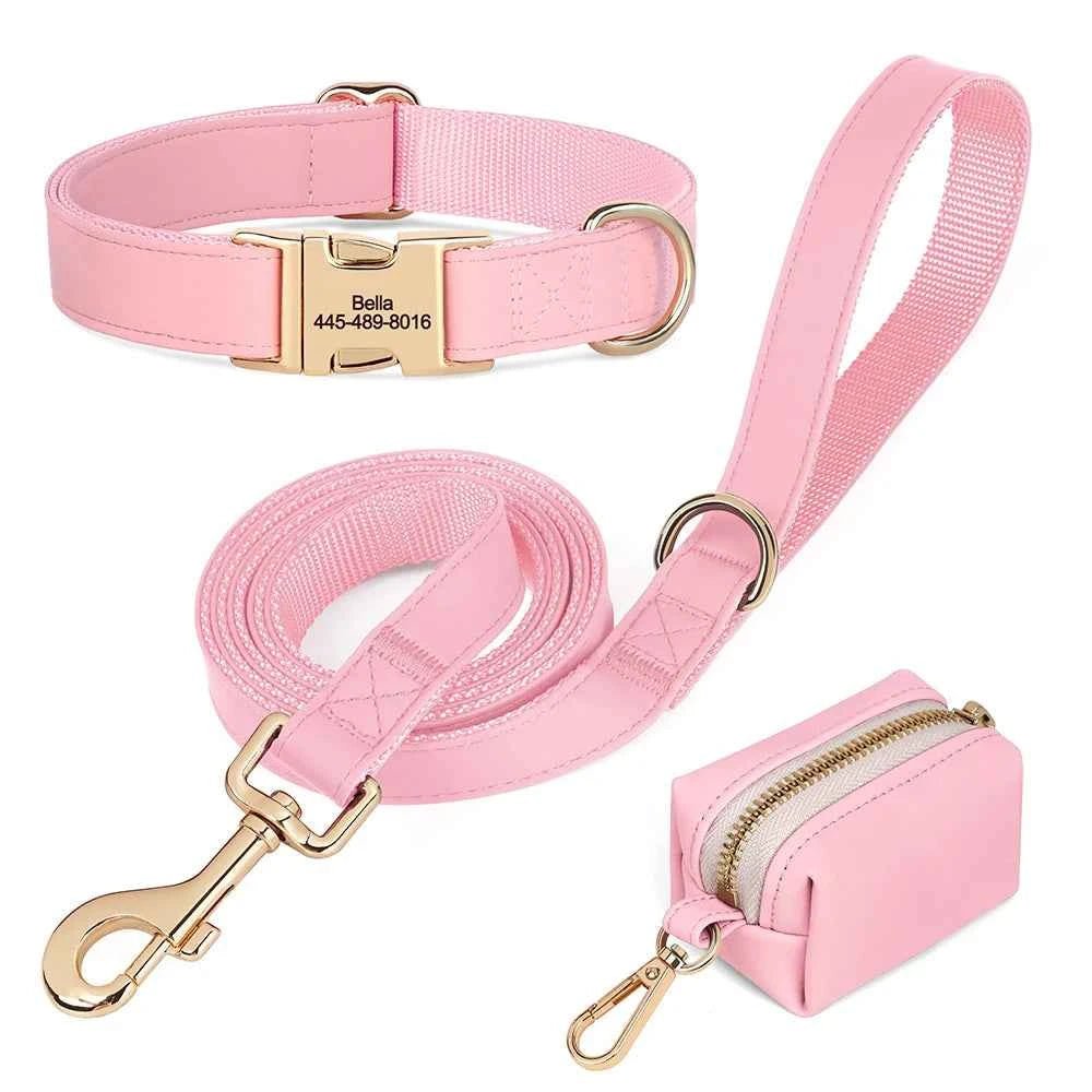 Vibrant Custom Dog Collars & Leash Set - Colorful Pet Necklace with Personalized Leash Bag by Souths Cheap Stuff