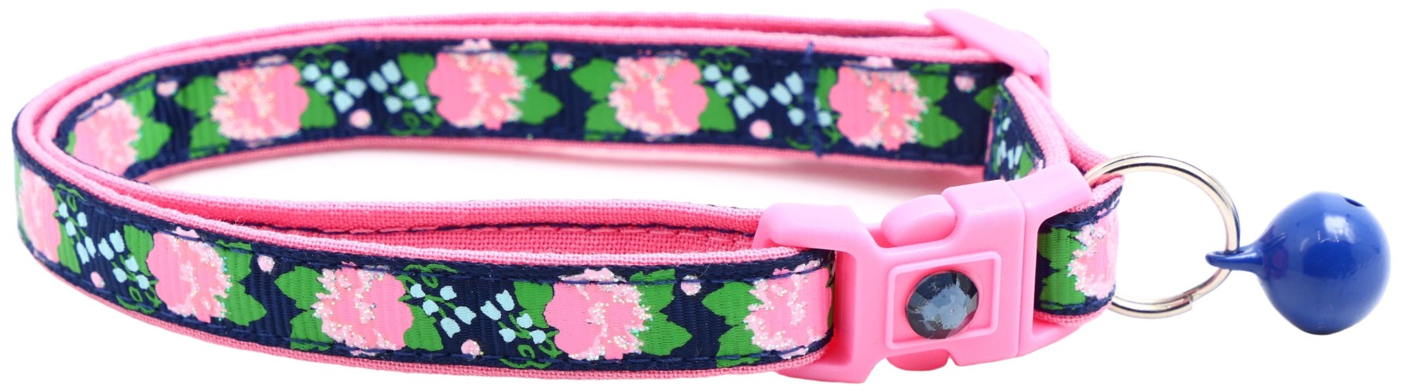 Pink Carnations on Navy Cat Collar by Pugs2Persians