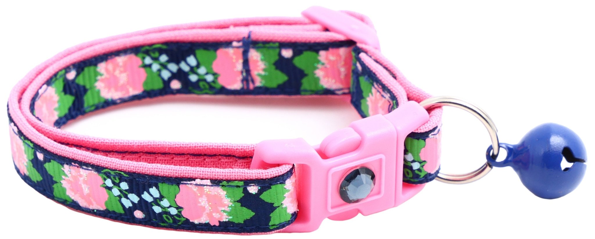 Pink Carnations on Navy Cat Collar by Pugs2Persians