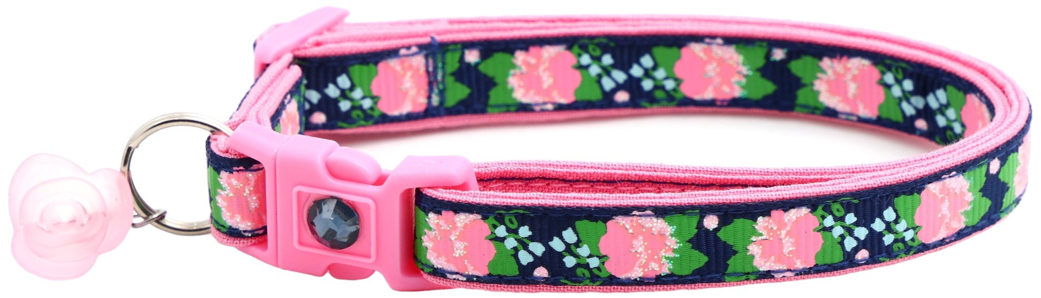 Pink Carnations on Navy Cat Collar by Pugs2Persians