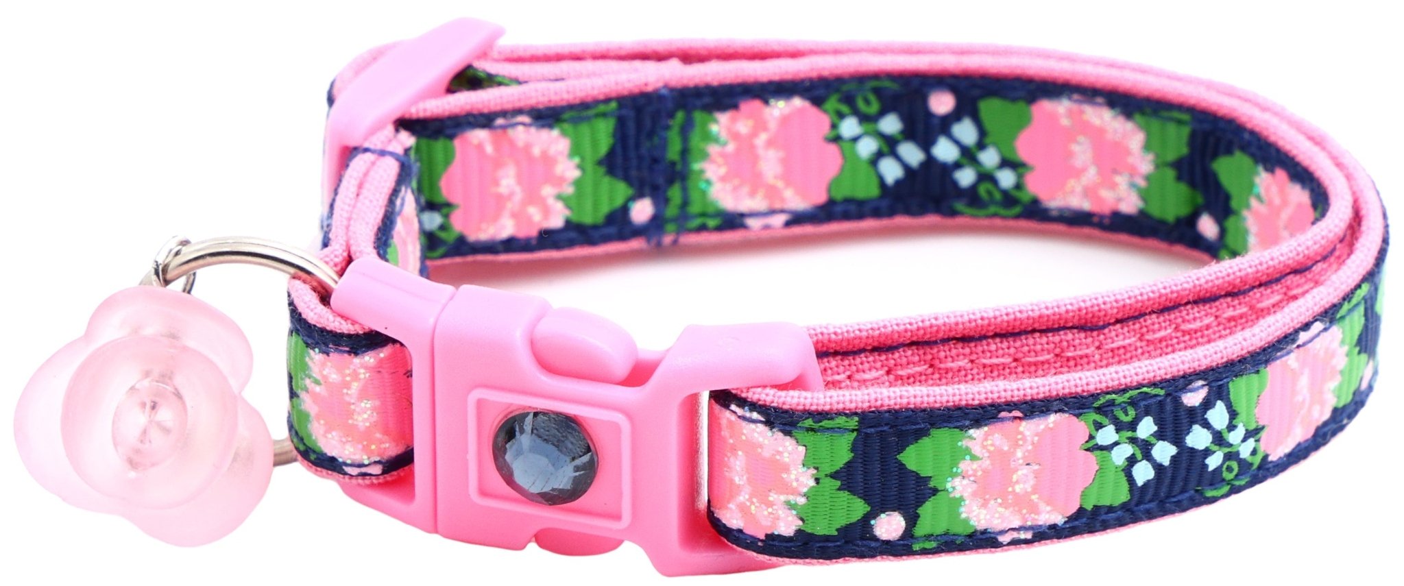 Pink Carnations on Navy Cat Collar by Pugs2Persians
