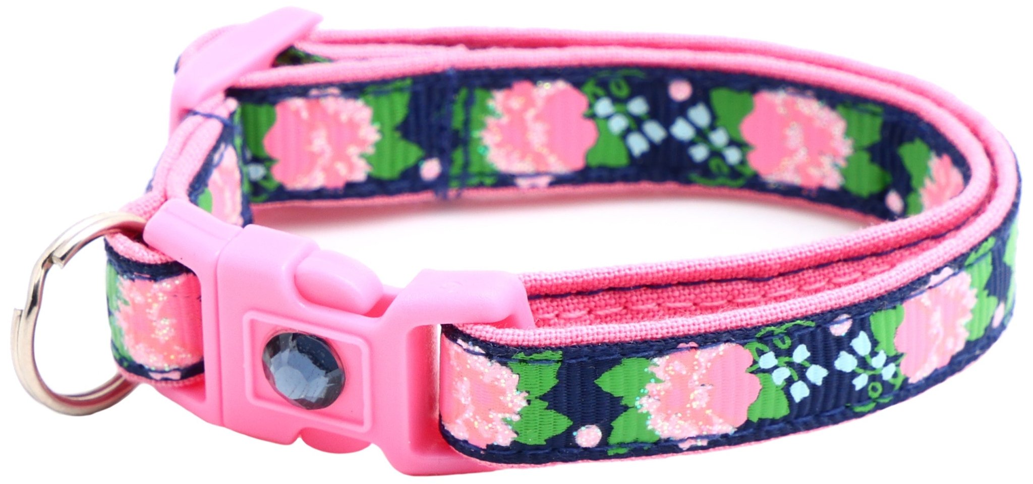 Pink Carnations on Navy Cat Collar by Pugs2Persians