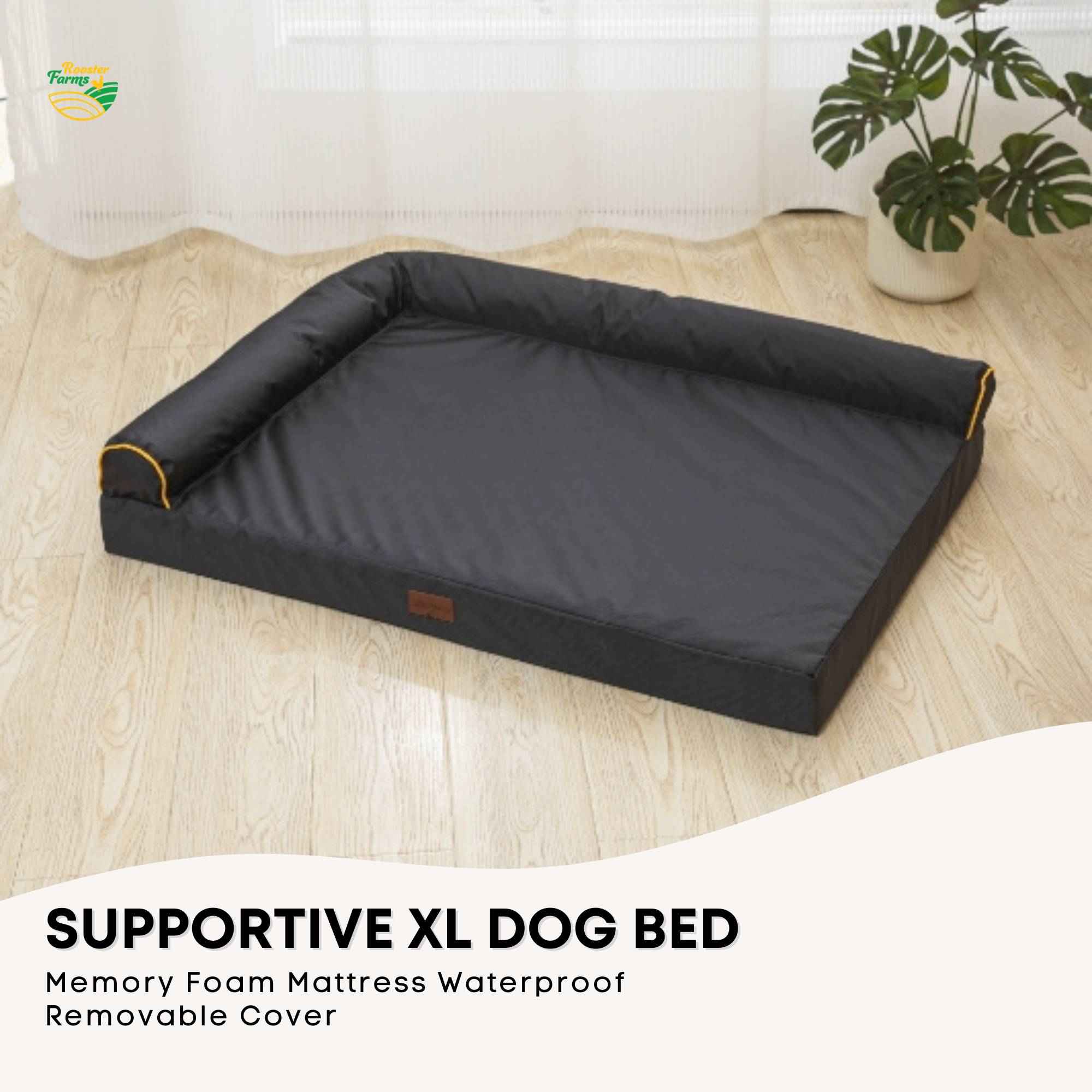 Rooster Farms Supportive Dog Bed XL Grey - Egg Crate Foam Waterproof Mattress - shop_name pets petsupplys
