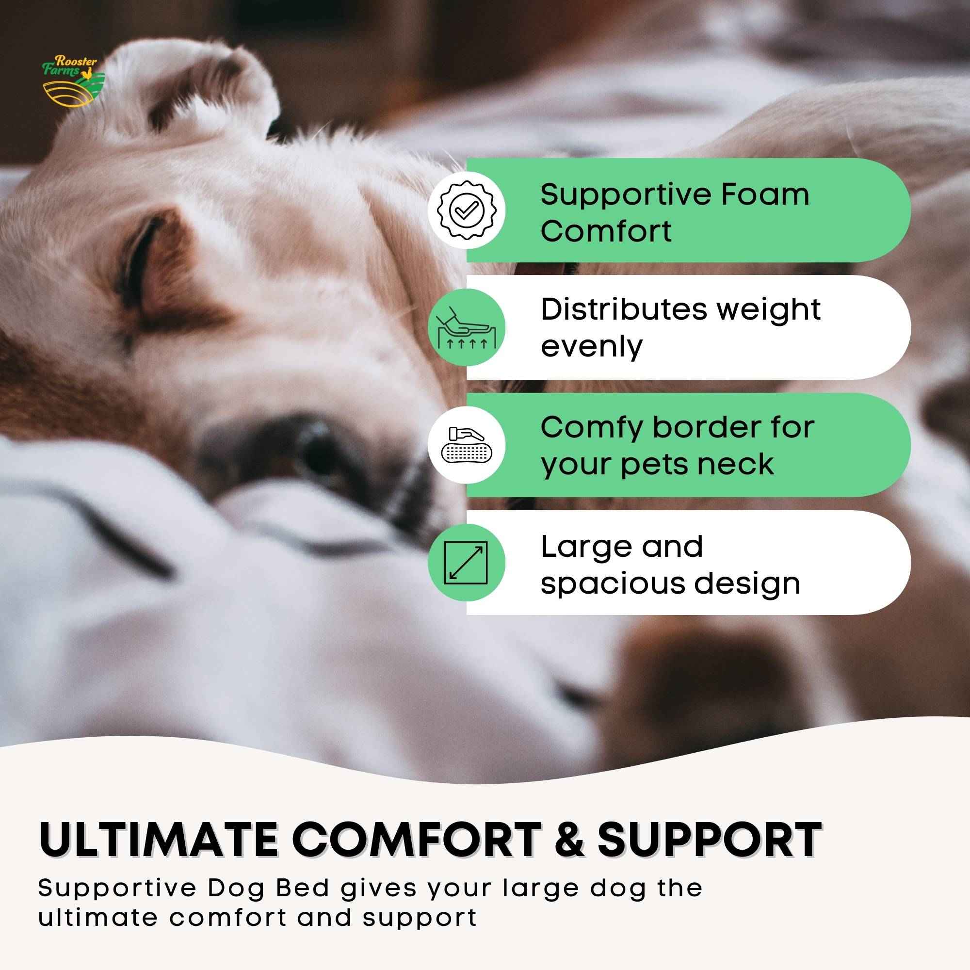 Rooster Farms Supportive Dog Bed XL Grey - Egg Crate Foam Waterproof Mattress - shop_name pets petsupplys