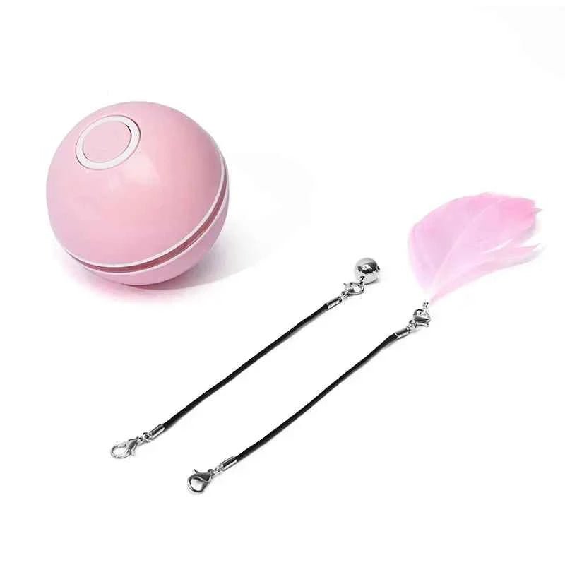 Smart Cat Color LED Feather Bell Toy Ball, Auto Ball Toy, Rotation USB Charging, Pet Accessories by Souths Cheap Stuff