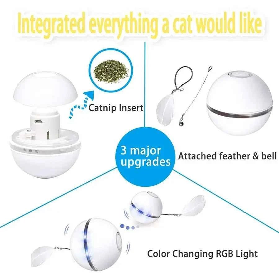 Smart Cat Color LED Feather Bell Toy Ball, Auto Ball Toy, Rotation USB Charging, Pet Accessories by Souths Cheap Stuff