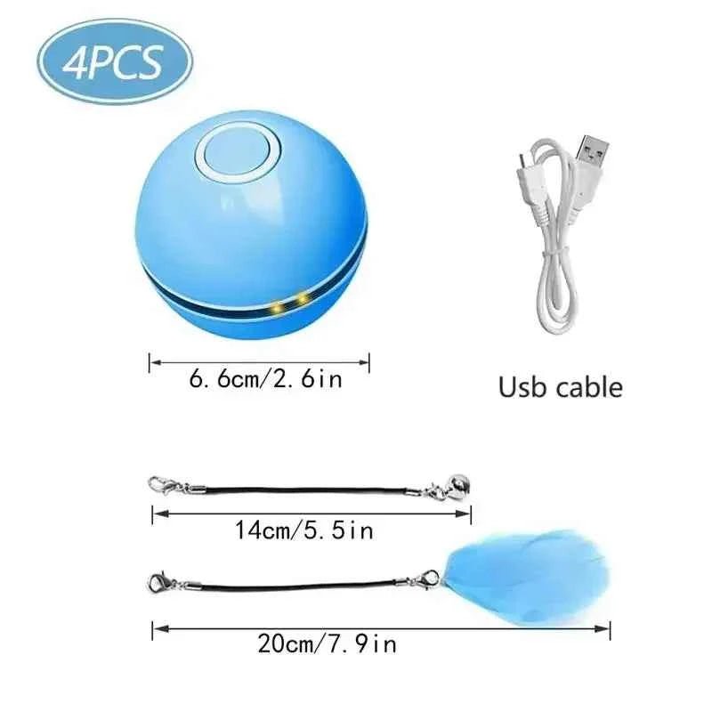 Smart Cat Color LED Feather Bell Toy Ball, Auto Ball Toy, Rotation USB Charging, Pet Accessories by Souths Cheap Stuff