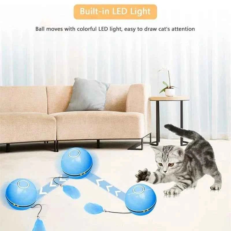 Smart Cat Color LED Feather Bell Toy Ball, Auto Ball Toy, Rotation USB Charging, Pet Accessories by Souths Cheap Stuff