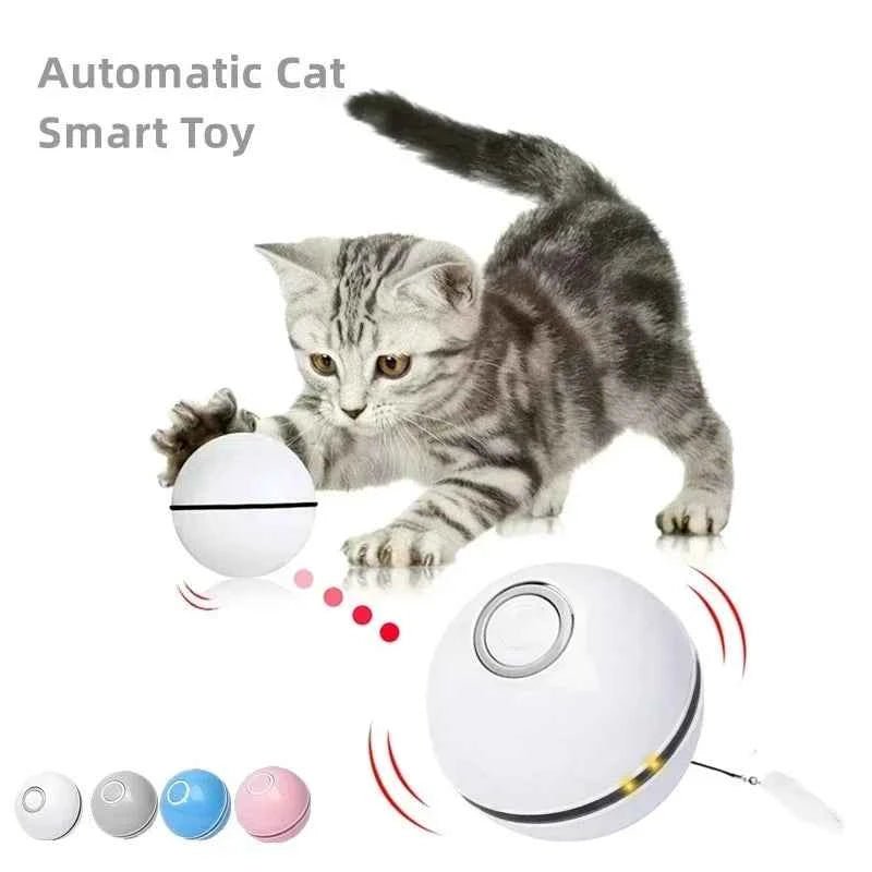 Smart Cat Color LED Feather Bell Toy Ball, Auto Ball Toy, Rotation USB Charging, Pet Accessories by Souths Cheap Stuff