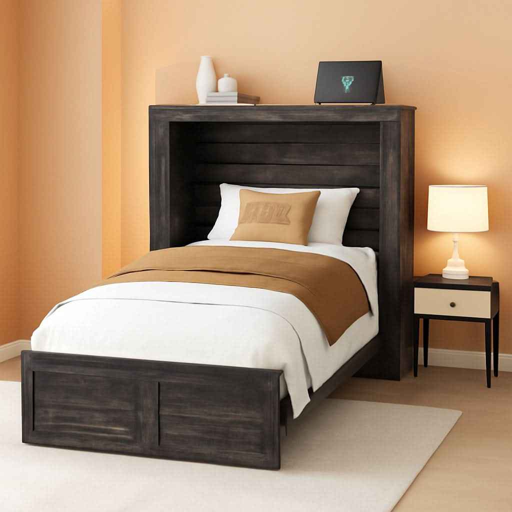 Twin Murphy Bed Black Oak Integrated Charging Drawer - shop_name pets petsupplys